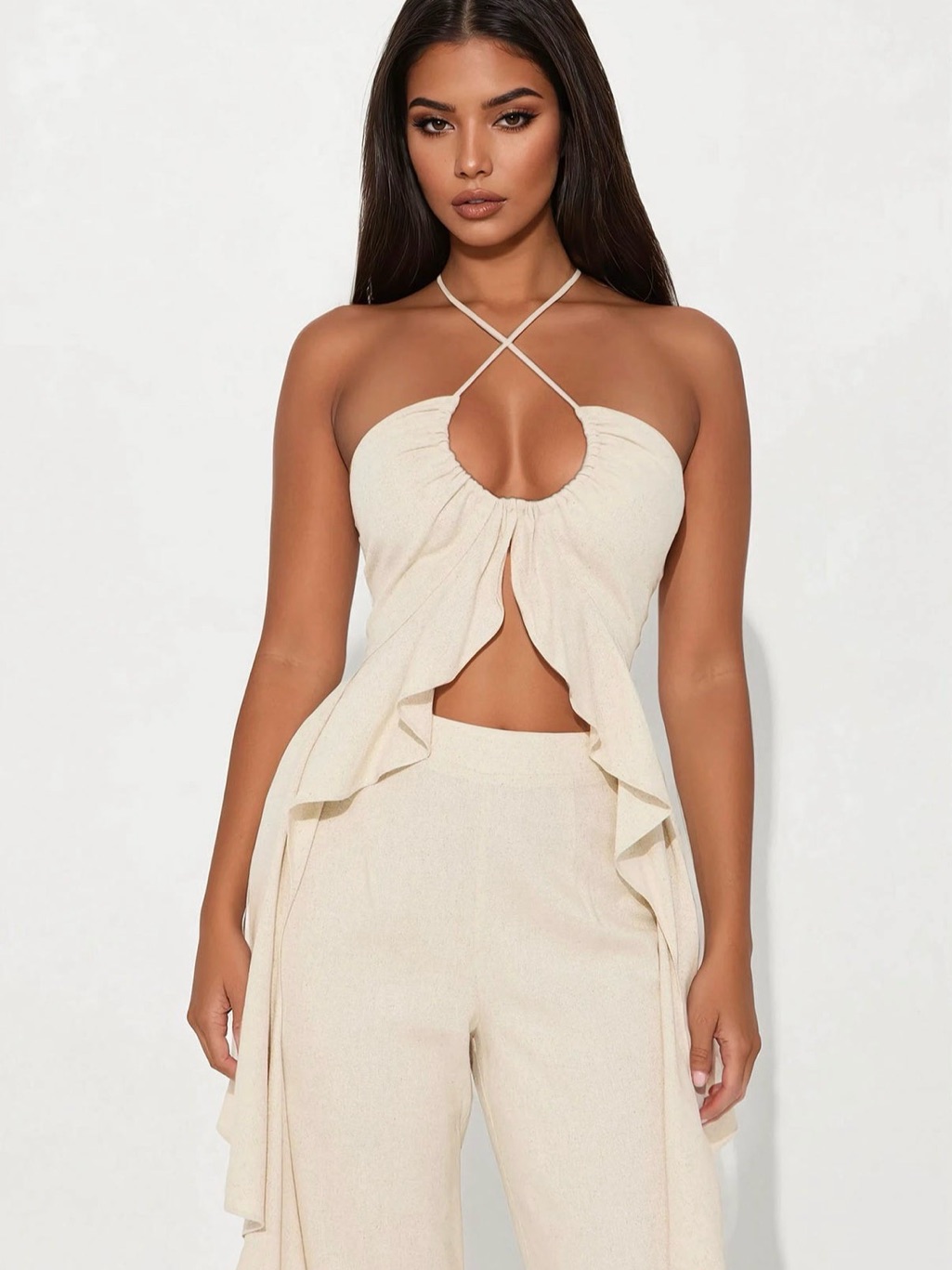 Fashion Nova Crystal Shores Flowy Linen Top